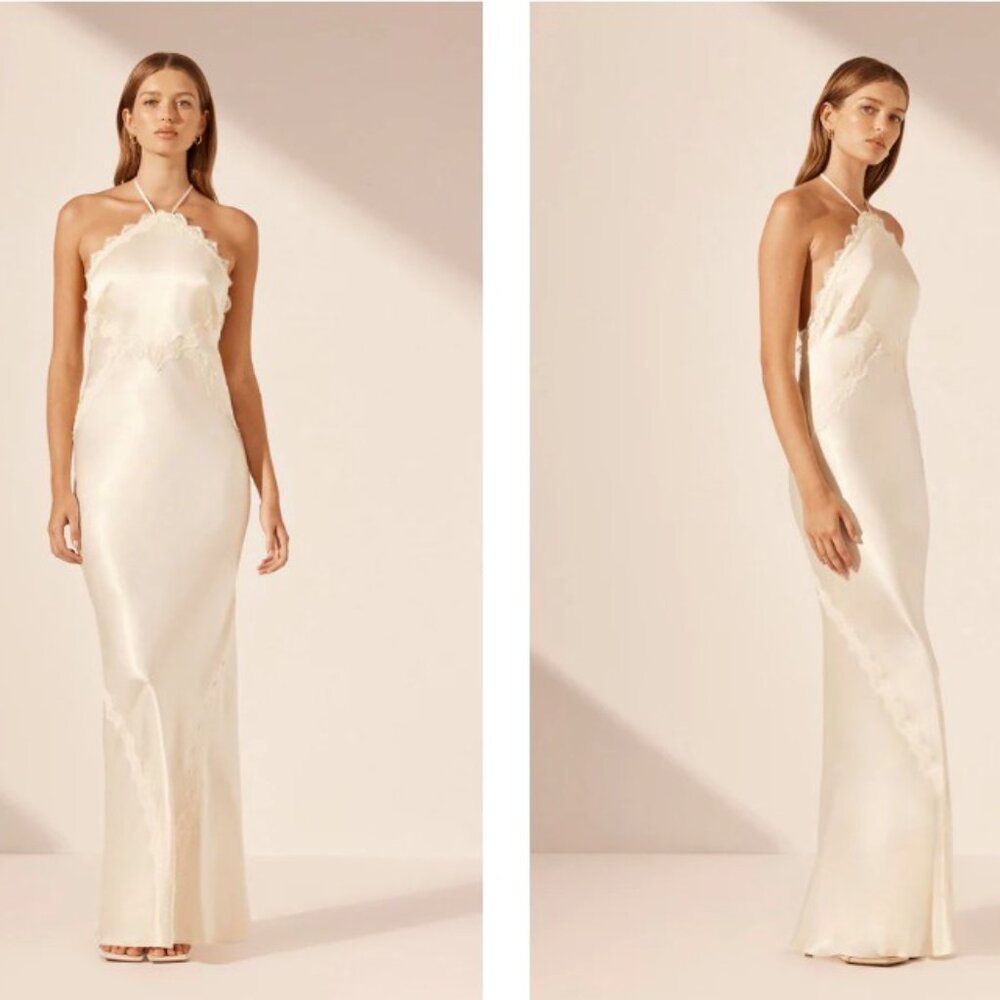 Shona Joy la lune lace halter open back maxi dress - Cream